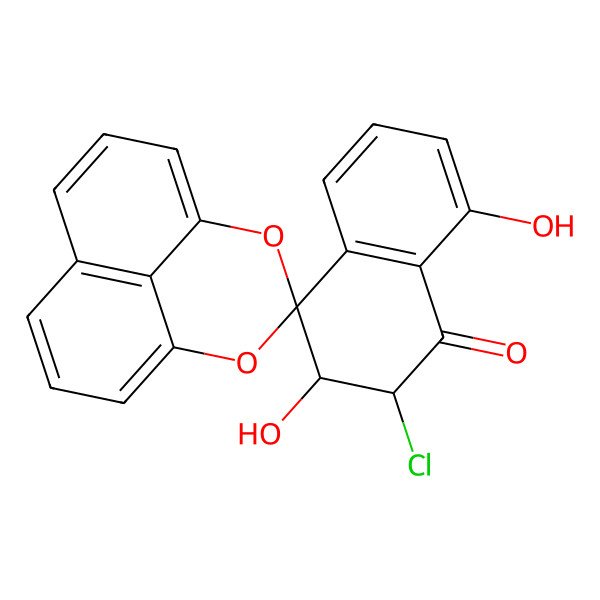 2D Structure of 2-Chloro-3,8-dihydroxyspiro[2,3-dihydronaphthalene-4,3'-2,4-dioxatricyclo[7.3.1.05,13]trideca-1(12),5,7,9(13),10-pentaene]-1-one