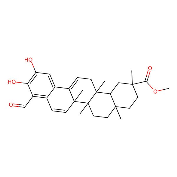 2D Structure of methyl 9-formyl-10,11-dihydroxy-2,4a,6a,6b,14a-pentamethyl-3,4,5,6,14,14b-hexahydro-1H-picene-2-carboxylate
