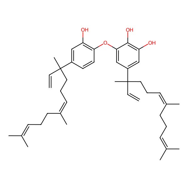2D Structure of 1,2-Benzenediol, 5-(1-ethenyl-1,5,9-trimethyl-4,8-decadienyl)-3-[4-(1-ethenyl-1,5,9-trimethyl-4,8-decadienyl)-2-hydroxyphenoxy]-
