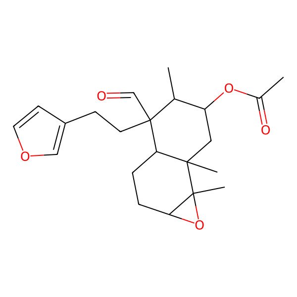 2D Structure of [(1aR,3aS,4S,5S,6R,7aR,7bS)-4-formyl-4-[2-(furan-3-yl)ethyl]-5,7a,7b-trimethyl-2,3,3a,5,6,7-hexahydro-1aH-naphtho[1,2-b]oxiren-6-yl] acetate