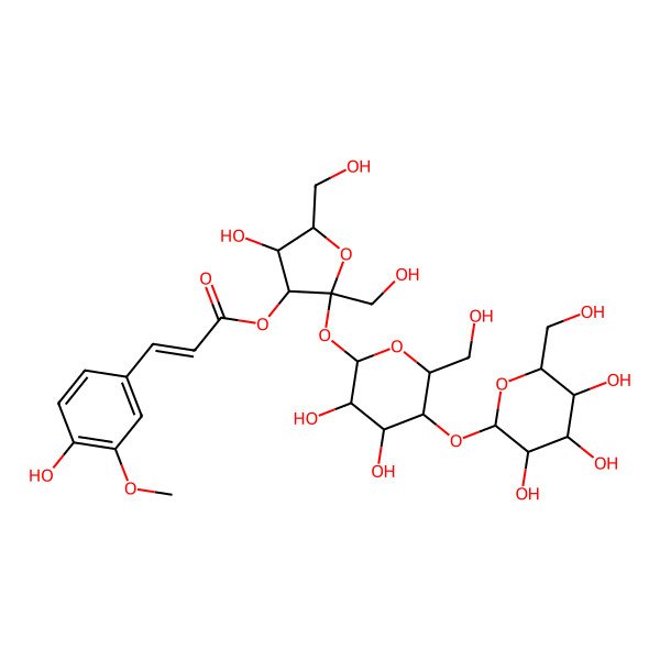 2D Structure of [2-[3,4-Dihydroxy-6-(hydroxymethyl)-5-[3,4,5-trihydroxy-6-(hydroxymethyl)oxan-2-yl]oxyoxan-2-yl]oxy-4-hydroxy-2,5-bis(hydroxymethyl)oxolan-3-yl] 3-(4-hydroxy-3-methoxyphenyl)prop-2-enoate