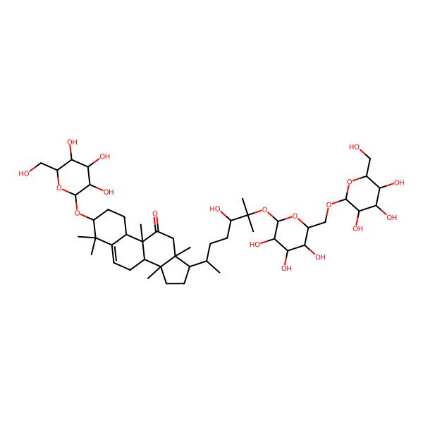 2D Structure of (3S,8S,9R,10R,13R,14S,17R)-17-[(2R,5R)-5-hydroxy-6-methyl-6-[(2S,3R,4S,5S,6R)-3,4,5-trihydroxy-6-[[(2R,3R,4S,5S,6R)-3,4,5-trihydroxy-6-(hydroxymethyl)oxan-2-yl]oxymethyl]oxan-2-yl]oxyheptan-2-yl]-4,4,9,13,14-pentamethyl-3-[(2R,3R,4S,5S,6R)-3,4,5-trihydroxy-6-(hydroxymethyl)oxan-2-yl]oxy-1,2,3,7,8,10,12,15,16,17-decahydrocyclopenta[a]phenanthren-11-one