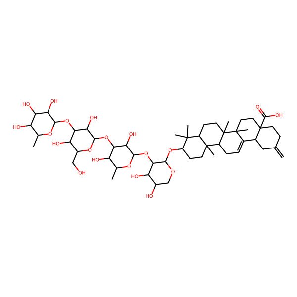 2D Structure of (4aS,6aR,6aS,6bR,8aR,10S,12aR,14bS)-10-[(2S,3R,4S,5S)-3-[(2S,3R,4R,5S,6S)-4-[(2S,3R,4S,5R,6R)-3,5-dihydroxy-6-(hydroxymethyl)-4-[(2S,3R,4R,5R,6S)-3,4,5-trihydroxy-6-methyloxan-2-yl]oxyoxan-2-yl]oxy-3,5-dihydroxy-6-methyloxan-2-yl]oxy-4,5-dihydroxyoxan-2-yl]oxy-6a,6b,9,9,12a-pentamethyl-2-methylidene-1,3,4,5,6,6a,7,8,8a,10,11,12,13,14b-tetradecahydropicene-4a-carboxylic acid