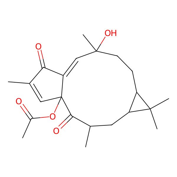 2D Structure of [(1R,3S,5S,7R,10R,11E)-10-hydroxy-3,6,6,10,14-pentamethyl-2,13-dioxo-1-tricyclo[10.3.0.05,7]pentadeca-11,14-dienyl] acetate