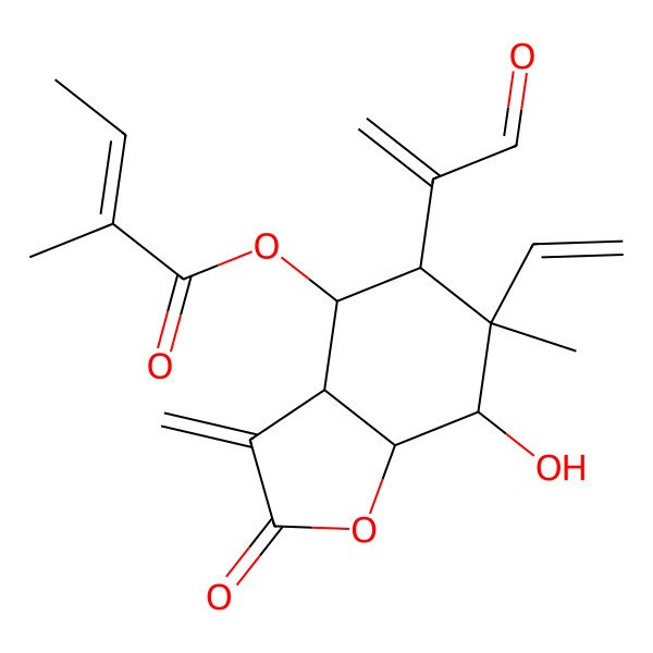 2D Structure of [6-ethenyl-7-hydroxy-6-methyl-3-methylidene-2-oxo-5-(3-oxoprop-1-en-2-yl)-4,5,7,7a-tetrahydro-3aH-1-benzofuran-4-yl] 2-methylbut-2-enoate