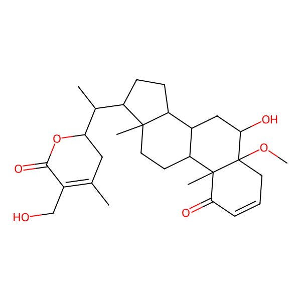 2D Structure of (2R)-2-[(1S)-1-[(5R,6R,8S,9S,10R,13S,14S,17R)-6-hydroxy-5-methoxy-10,13-dimethyl-1-oxo-6,7,8,9,11,12,14,15,16,17-decahydro-4H-cyclopenta[a]phenanthren-17-yl]ethyl]-5-(hydroxymethyl)-4-methyl-2,3-dihydropyran-6-one