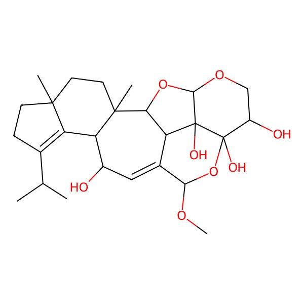 2D Structure of (1S,2R,5R,10R,11R,14R,16S,17R,20S,21S,22R)-14-methoxy-2,5-dimethyl-8-propan-2-yl-15,19,23-trioxahexacyclo[18.2.1.02,10.05,9.013,22.016,21]tricosa-8,12-diene-11,16,17,21-tetrol