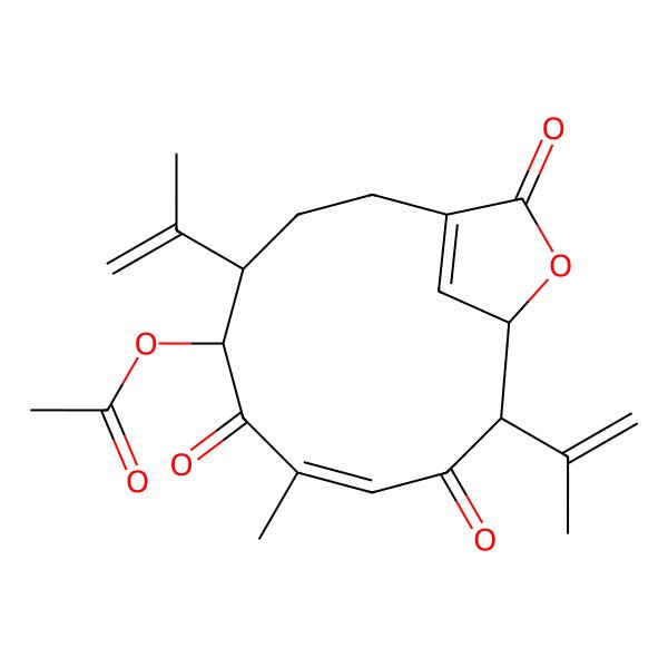 2D Structure of [7-Methyl-6,9,13-trioxo-4,10-bis(prop-1-en-2-yl)-12-oxabicyclo[9.2.1]tetradeca-1(14),7-dien-5-yl] acetate