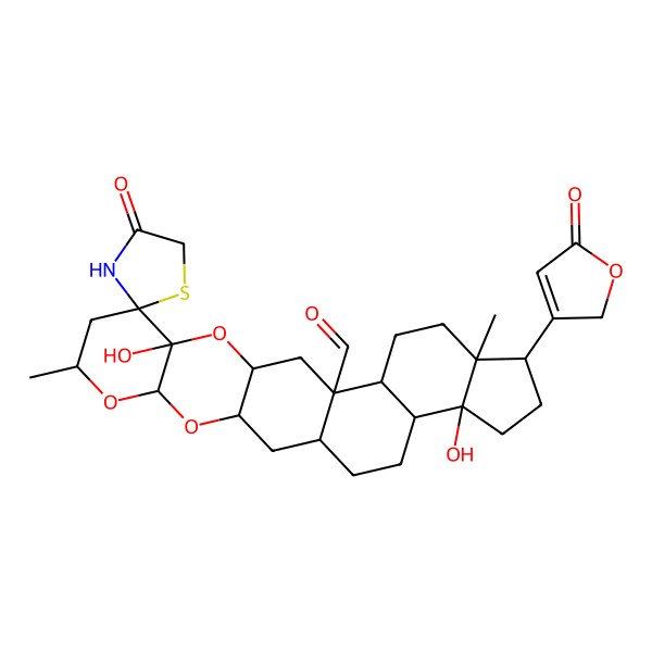 2D Structure of 10',22'-dihydroxy-7',18'-dimethyl-4-oxo-19'-(5-oxo-2H-furan-3-yl)spiro[1,3-thiazolidine-2,9'-4,6,11-trioxahexacyclo[12.11.0.03,12.05,10.015,23.018,22]pentacosane]-14'-carbaldehyde