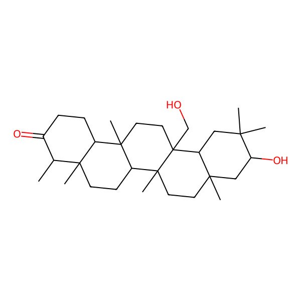 2D Structure of (4R,4aS,6aS,6aR,6bR,8aS,10R,12aR,14aS,14bS)-10-hydroxy-6a-(hydroxymethyl)-4,4a,6b,8a,11,11,14a-heptamethyl-2,4,5,6,6a,7,8,9,10,12,12a,13,14,14b-tetradecahydro-1H-picen-3-one