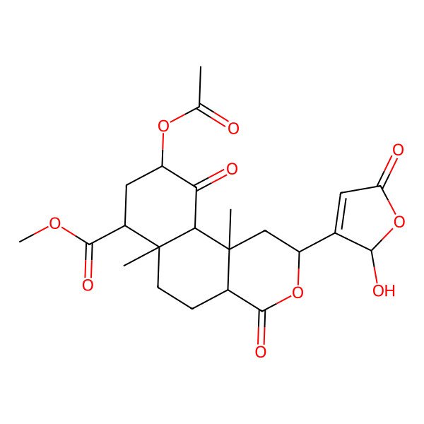 2D Structure of methyl (2S,4aR,6aR,7R,9S,10aS,10bR)-9-acetyloxy-2-[(2R)-2-hydroxy-5-oxo-2H-furan-3-yl]-6a,10b-dimethyl-4,10-dioxo-2,4a,5,6,7,8,9,10a-octahydro-1H-benzo[f]isochromene-7-carboxylate