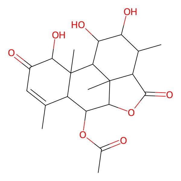 2D Structure of (3,14,15-Trihydroxy-2,6,13,16-tetramethyl-4,11-dioxo-10-oxatetracyclo[7.6.1.02,7.012,16]hexadec-5-en-8-yl) acetate