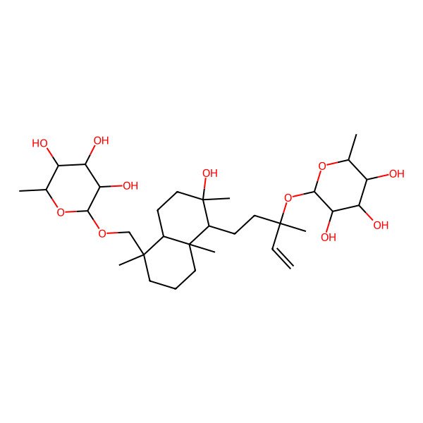 2D Structure of (2R,3R,4R,5R,6S)-2-[[(1R,4aR,5S,6R,8aS)-6-hydroxy-1,4a,6-trimethyl-5-[(3S)-3-methyl-3-[(2S,3R,4R,5R,6S)-3,4,5-trihydroxy-6-methyloxan-2-yl]oxypent-4-enyl]-3,4,5,7,8,8a-hexahydro-2H-naphthalen-1-yl]methoxy]-6-methyloxane-3,4,5-triol