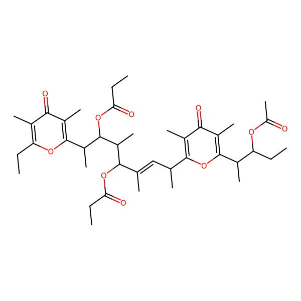 2D Structure of [(E,2R,3R,4R,5R,8S)-8-[6-[(2S,3S)-3-acetyloxypentan-2-yl]-3,5-dimethyl-4-oxopyran-2-yl]-2-(6-ethyl-3,5-dimethyl-4-oxopyran-2-yl)-4,6-dimethyl-5-propanoyloxynon-6-en-3-yl] propanoate