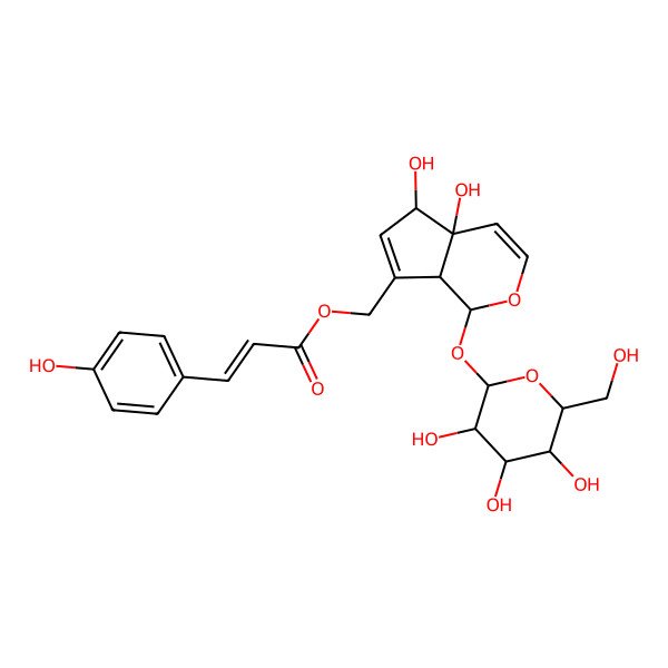 2D Structure of [4a,5-dihydroxy-1-[3,4,5-trihydroxy-6-(hydroxymethyl)oxan-2-yl]oxy-5,7a-dihydro-1H-cyclopenta[c]pyran-7-yl]methyl 3-(4-hydroxyphenyl)prop-2-enoate