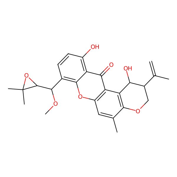 2D Structure of (1R,2R)-8-[(S)-[(2S)-3,3-dimethyloxiran-2-yl]-methoxymethyl]-1,11-dihydroxy-5-methyl-2-prop-1-en-2-yl-2,3-dihydro-1H-pyrano[3,2-a]xanthen-12-one