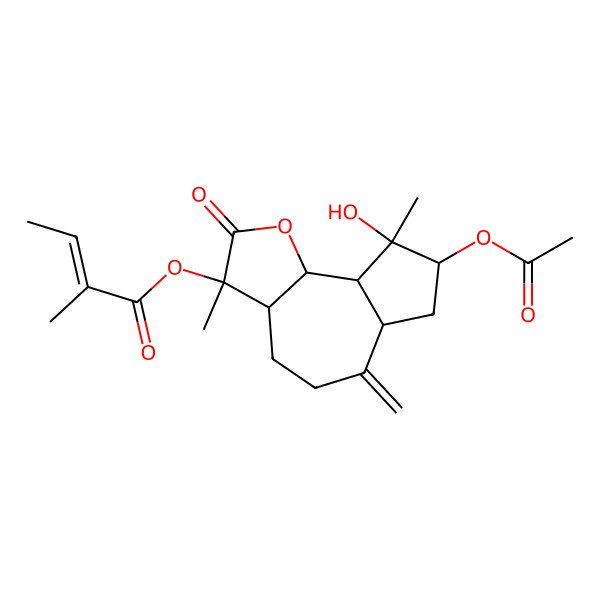 2D Structure of (8-Acetyloxy-9-hydroxy-3,9-dimethyl-6-methylidene-2-oxo-3a,4,5,6a,7,8,9a,9b-octahydroazuleno[4,5-b]furan-3-yl) 2-methylbut-2-enoate