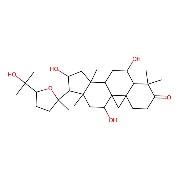 2D Structure of 9,14,18-Trihydroxy-15-[5-(2-hydroxypropan-2-yl)-2-methyloxolan-2-yl]-7,7,12,16-tetramethylpentacyclo[9.7.0.01,3.03,8.012,16]octadecan-6-one