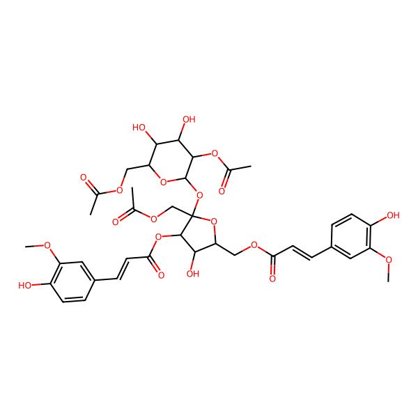 2D Structure of [5-[3-Acetyloxy-6-(acetyloxymethyl)-4,5-dihydroxyoxan-2-yl]oxy-5-(acetyloxymethyl)-3-hydroxy-4-[3-(4-hydroxy-3-methoxyphenyl)prop-2-enoyloxy]oxolan-2-yl]methyl 3-(4-hydroxy-3-methoxyphenyl)prop-2-enoate