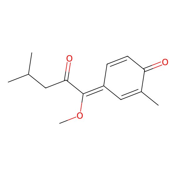 2D Structure of (4E)-4-(1-methoxy-4-methyl-2-oxopentylidene)-2-methylcyclohexa-2,5-dien-1-one 2D Structure of (4E)-4-(1-methoxy-4-methyl-2-oxopentylidene)-2-methylcyclohexa-2,5-dien-1-one