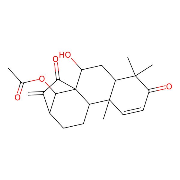 2D Structure of (2-Hydroxy-5,5,9-trimethyl-14-methylidene-6,15-dioxo-16-tetracyclo[11.2.1.01,10.04,9]hexadec-7-enyl) acetate