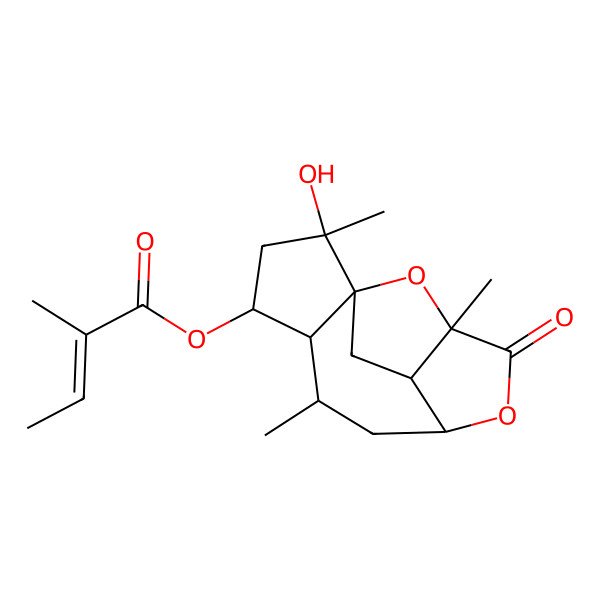 2D Structure of (2-Hydroxy-2,6,11-trimethyl-10-oxo-9,14-dioxatetracyclo[9.2.1.01,5.08,12]tetradecan-4-yl) 2-methylbut-2-enoate