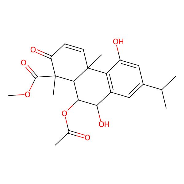 2D Structure of methyl (1S,4aR,9R,10R)-10-acetyloxy-5,9-dihydroxy-1,4a-dimethyl-2-oxo-7-propan-2-yl-10,10a-dihydro-9H-phenanthrene-1-carboxylate 2D Structure of methyl (1S,4aR,9R,10R)-10-acetyloxy-5,9-dihydroxy-1,4a-dimethyl-2-oxo-7-propan-2-yl-10,10a-dihydro-9H-phenanthrene-1-carboxylate