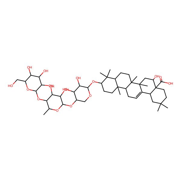 2D Structure of (4aR,5R,6aS,6aS,6bR,8aR,10S,12aR,14bR)-10-[(2S,3R,4R,5S)-5-[(2S,3R,4S,5R,6S)-3,4-dihydroxy-6-methyl-5-[(2R,3R,4S,5R,6R)-3,4,5-trihydroxy-6-(hydroxymethyl)oxan-2-yl]oxyoxan-2-yl]oxy-3,4-dihydroxyoxan-2-yl]oxy-5-hydroxy-2,2,6a,6b,9,9,12a-heptamethyl-1,3,4,5,6,6a,7,8,8a,10,11,12,13,14b-tetradecahydropicene-4a-carboxylic acid