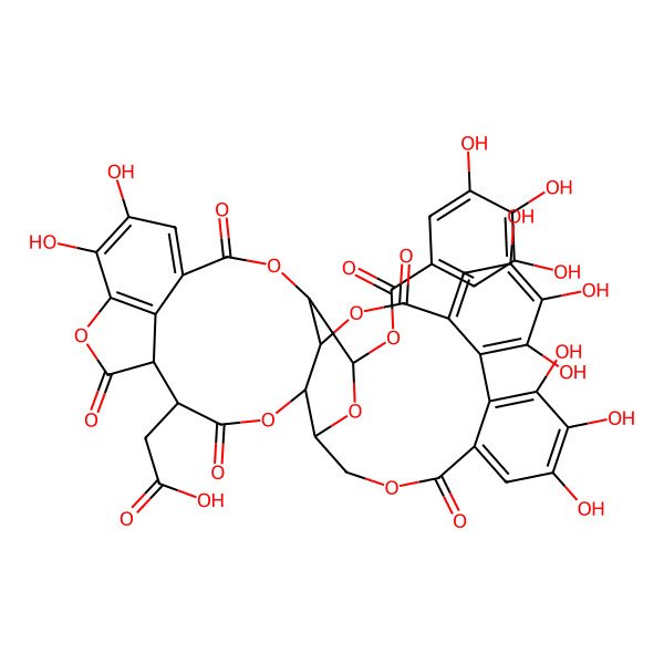 2D Structure of 2-[13,14,15,18,19,20,34,35-Octahydroxy-2,10,23,28,31-pentaoxo-5-(3,4,5-trihydroxybenzoyl)oxy-3,6,9,24,27,32-hexaoxaheptacyclo[28.6.1.04,25.07,26.011,16.017,22.033,37]heptatriaconta-1(36),11,13,15,17,19,21,33(37),34-nonaen-29-yl]acetic acid