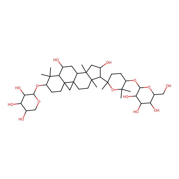 2D Structure of (2S,3R,4S,5S,6R)-2-[(3S,6R)-6-[(1S,3R,6S,8R,9S,11S,12S,14S,15R,16R)-9,14-dihydroxy-7,7,12,16-tetramethyl-6-[(2S,3R,4S,5R)-3,4,5-trihydroxyoxan-2-yl]oxy-15-pentacyclo[9.7.0.01,3.03,8.012,16]octadecanyl]-2,2,6-trimethyloxan-3-yl]oxy-6-(hydroxymethyl)oxane-3,4,5-triol