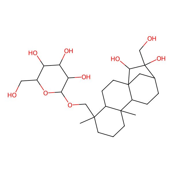 2D Structure of (2R,3R,4S,5R,6R)-2-[[(1S,4R,5S,9S,10R,13S,14S,15S)-14,15-dihydroxy-14-(hydroxymethyl)-5,9-dimethyl-5-tetracyclo[11.2.1.01,10.04,9]hexadecanyl]methoxy]-6-(hydroxymethyl)oxane-3,4,5-triol