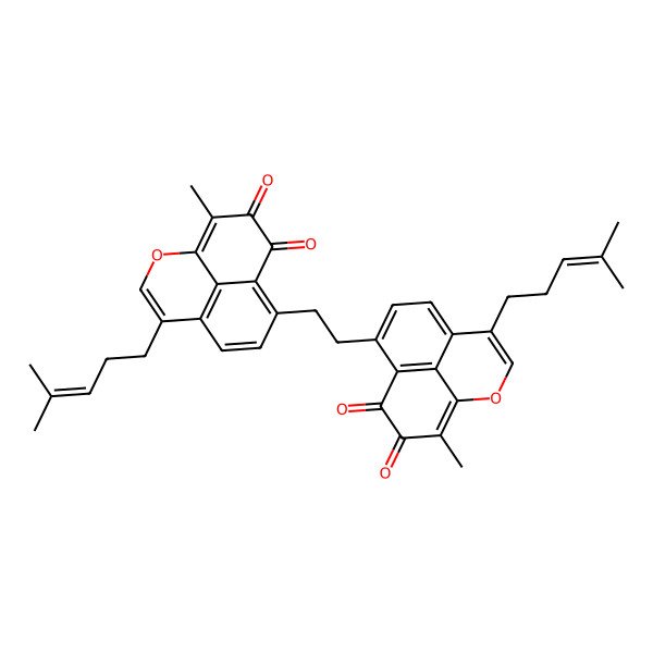 2D Structure of 12-Methyl-8-[2-[12-methyl-4-(4-methylpent-3-enyl)-10,11-dioxo-2-oxatricyclo[7.3.1.05,13]trideca-1(12),3,5(13),6,8-pentaen-8-yl]ethyl]-4-(4-methylpent-3-enyl)-2-oxatricyclo[7.3.1.05,13]trideca-1(12),3,5(13),6,8-pentaene-10,11-dione