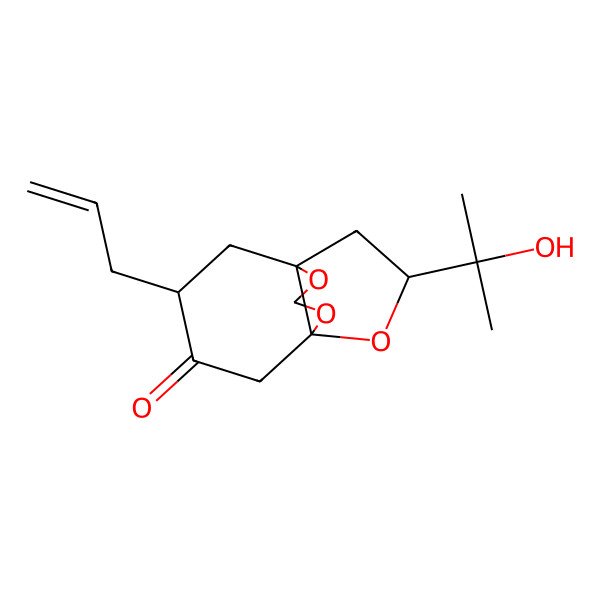 2D Structure of (1R,4R,6R,11R)-11-(2-hydroxypropan-2-yl)-4-prop-2-enyl-7,9,10-trioxatricyclo[4.3.3.01,6]dodecan-3-one