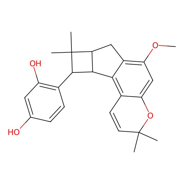 2D Structure of 4-[(12R,14R,15S)-9-methoxy-5,5,13,13-tetramethyl-6-oxatetracyclo[8.5.0.02,7.012,15]pentadeca-1,3,7,9-tetraen-14-yl]benzene-1,3-diol