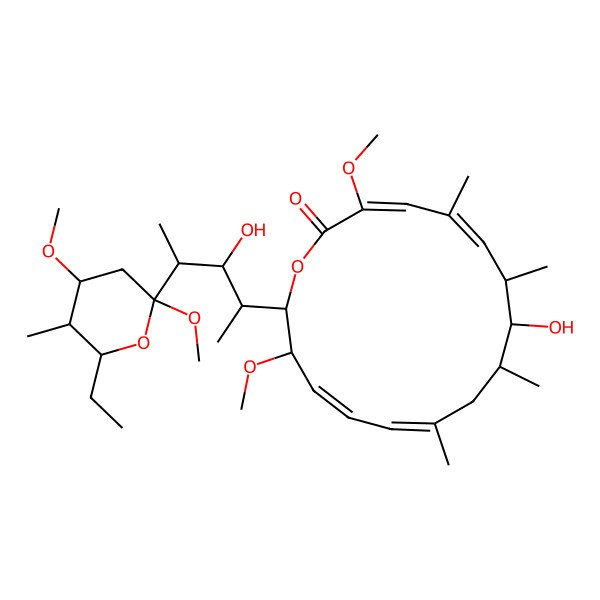 2D Structure of (3Z,5E,9S,11E,13E,15S)-16-(4-((5R)-6-ethyl-2,4-dimethoxy-5-methyloxan-2-yl)-3-hydroxypentan-2-yl)-8-hydroxy-3,15-dimethoxy-5,7,9,11-tetramethyl-1-oxacyclohexadeca-3,5,11,13-tetraen-2-one