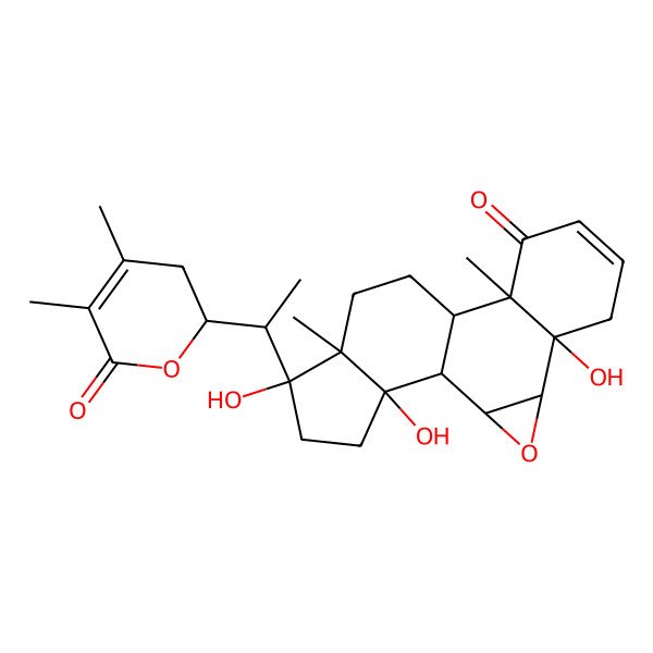 2D Structure of (1S,2R,4R,5R,10R,11S,14R,15S,18R)-15-[(1R)-1-[(2R)-4,5-dimethyl-6-oxo-2,3-dihydropyran-2-yl]ethyl]-5,15,18-trihydroxy-10,14-dimethyl-3-oxapentacyclo[9.7.0.02,4.05,10.014,18]octadec-7-en-9-one