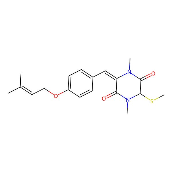 2D Structure of (3Z,6R)-1,4-dimethyl-3-[[4-(3-methylbut-2-enoxy)phenyl]methylidene]-6-methylsulanylpiperazine-2,5-dione
