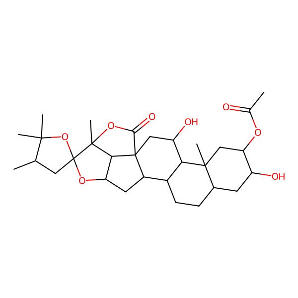 2D Structure of [(1R,3S,3'S,4S,5S,7R,8S,10S,13S,14S,16S,18S,19R,22R)-3,8-dihydroxy-2',2',3',5,19-pentamethyl-21-oxospiro[17,20-dioxahexacyclo[14.5.1.01,14.04,13.05,10.019,22]docosane-18,5'-oxolane]-7-yl] acetate