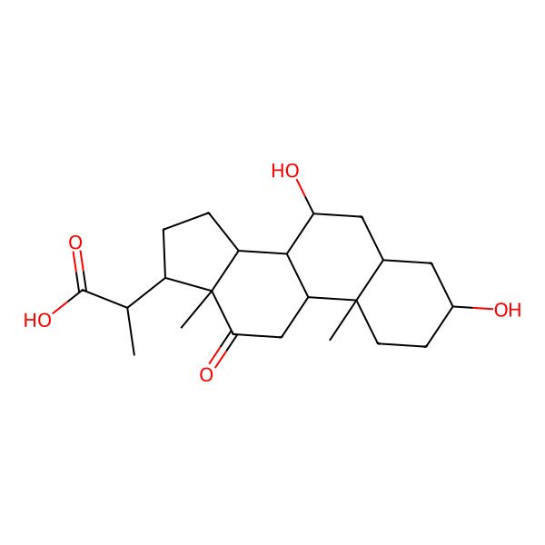 2D Structure of 2-(3,7-Dihydroxy-10,13-dimethyl-12-oxo-1,2,3,4,5,6,7,8,9,11,14,15,16,17-tetradecahydrocyclopenta[a]phenanthren-17-yl)propanoic acid
