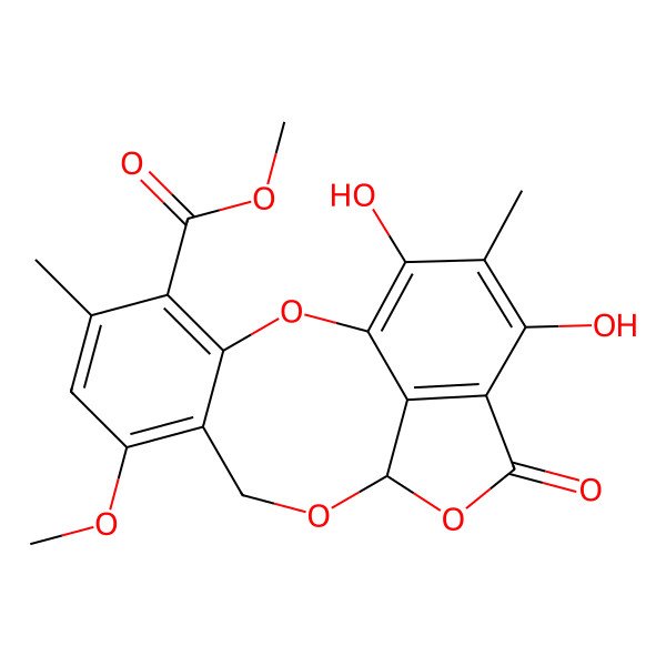 2D Structure of Methyl 15,17-dihydroxy-7-methoxy-5,16-dimethyl-13-oxo-2,10,12-trioxatetracyclo[9.6.1.03,8.014,18]octadeca-1(17),3,5,7,14(18),15-hexaene-4-carboxylate