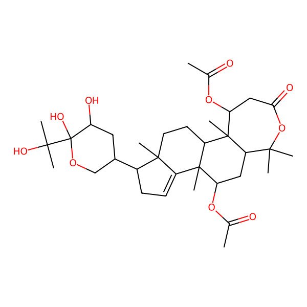2D Structure of [(1R,2R,3S,8R,10R,11R,15S,16S)-3-acetyloxy-15-[(3S,5R,6S)-5,6-dihydroxy-6-(2-hydroxypropan-2-yl)oxan-3-yl]-2,7,7,11,16-pentamethyl-5-oxo-6-oxatetracyclo[9.7.0.02,8.012,16]octadec-12-en-10-yl] acetate
