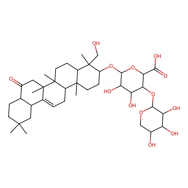 2D Structure of 4,5-Dihydroxy-6-[[4-(hydroxymethyl)-4,6a,6b,11,11,14b-hexamethyl-8-oxo-1,2,3,4a,5,6,7,8a,9,10,12,12a,14,14a-tetradecahydropicen-3-yl]oxy]-3-(3,4,5-trihydroxyoxan-2-yl)oxyoxane-2-carboxylic acid