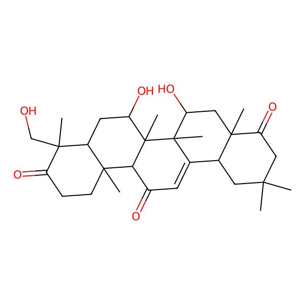 2D Structure of 6,7-dihydroxy-4-(hydroxymethyl)-4,6a,6b,8a,11,11,14b-heptamethyl-2,4a,5,6,7,8,10,12,12a,14a-decahydro-1H-picene-3,9,14-trione