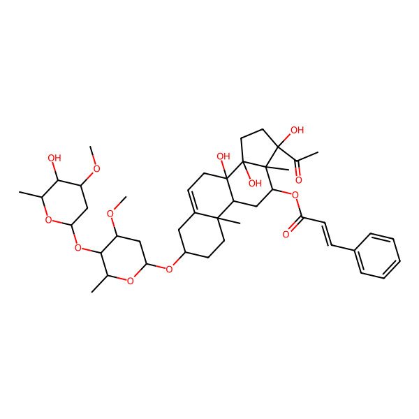 2D Structure of [17-Acetyl-8,14,17-trihydroxy-3-[5-(5-hydroxy-4-methoxy-6-methyloxan-2-yl)oxy-4-methoxy-6-methyloxan-2-yl]oxy-10,13-dimethyl-1,2,3,4,7,9,11,12,15,16-decahydrocyclopenta[a]phenanthren-12-yl] 3-phenylprop-2-enoate