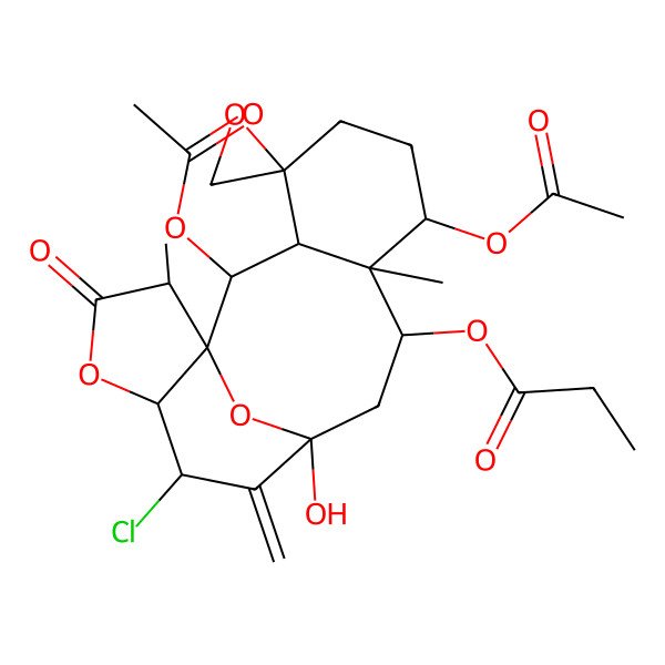2D Structure of [(1S,2R,3R,4S,7R,8S,9R,11R,13R,14S,17S)-2,7-diacetyloxy-13-chloro-11-hydroxy-8,17-dimethyl-12-methylidene-16-oxospiro[15,18-dioxatetracyclo[9.6.1.01,14.03,8]octadecane-4,2'-oxirane]-9-yl] propanoate