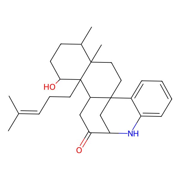 2D Structure of 6H-7,12b-Methanobenzo(b)naphth(2,1-d)azocin-6-one, 1,2,3,4,4a,4b,5,7,8,13,14,14a-dodecahydro-4-hydroxy-1,14a-dimethyl-4a-(4-methyl-3-pentenyl)-, (1R,4S,4aS,4bR,7S,12bR,14aS)-rel-(+)-