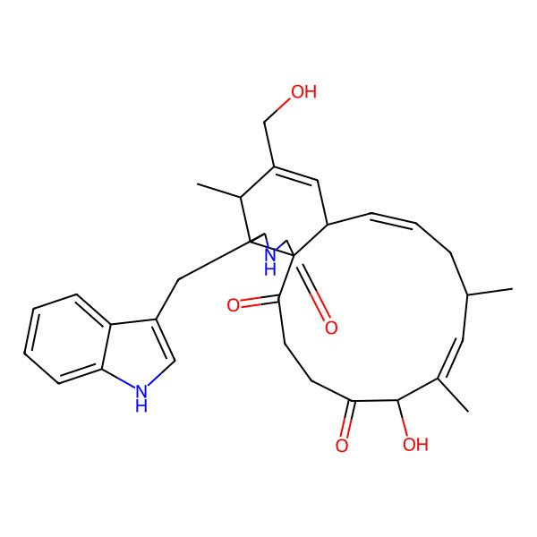 2D Structure of 6-hydroxy-15-(hydroxymethyl)-18-(1H-indol-3-ylmethyl)-7,9,16-trimethyl-19-azatricyclo[11.7.0.01,17]icosa-7,11,14-triene-2,5,20-trione