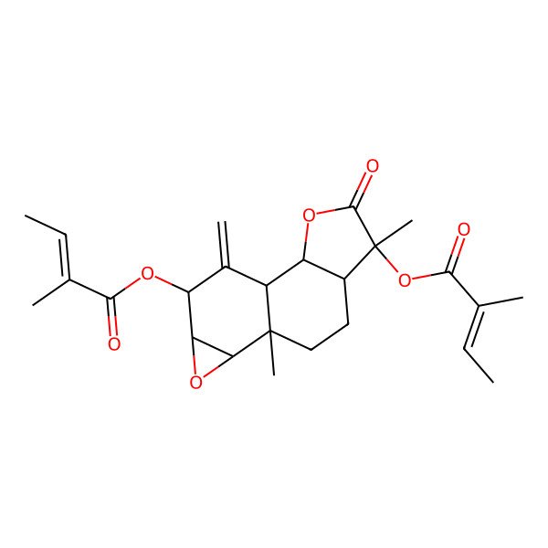 2D Structure of [(1R,2S,5S,6R,9S,10S,12S,13R)-5,9-dimethyl-5-[(Z)-2-methylbut-2-enoyl]oxy-14-methylidene-4-oxo-3,11-dioxatetracyclo[7.5.0.02,6.010,12]tetradecan-13-yl] (Z)-2-methylbut-2-enoate