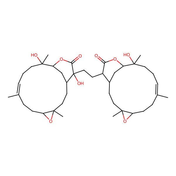 2D Structure of (1R,4S,6S,9Z,13R,14S,17S)-13,17-dihydroxy-17-[2-[(1R,4S,6S,9Z,13S,14S,17R)-13-hydroxy-4,9,13-trimethyl-16-oxo-5,15-dioxatricyclo[12.3.1.04,6]octadec-9-en-17-yl]ethyl]-4,9,13-trimethyl-5,15-dioxatricyclo[12.3.1.04,6]octadec-9-en-16-one