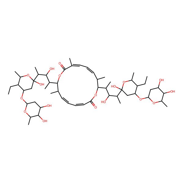 2D Structure of 8,16-Bis[4-[4-(4,5-dihydroxy-6-methyloxan-2-yl)oxy-5-ethyl-2-hydroxy-6-methyloxan-2-yl]-3-hydroxypentan-2-yl]-3,7,15-trimethyl-1,9-dioxacyclohexadeca-3,5,11,13-tetraene-2,10-dione